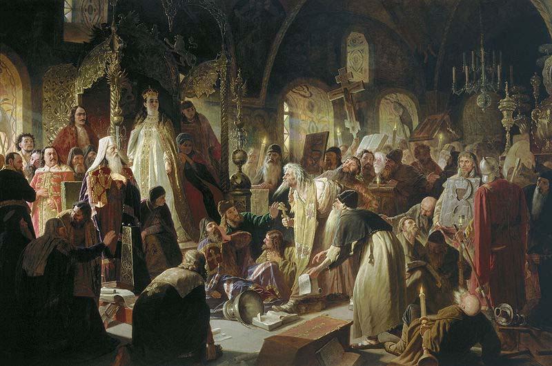 Vasily Perov Nikita Pustosviat. Dispute on the Confession of Faith Sweden oil painting art